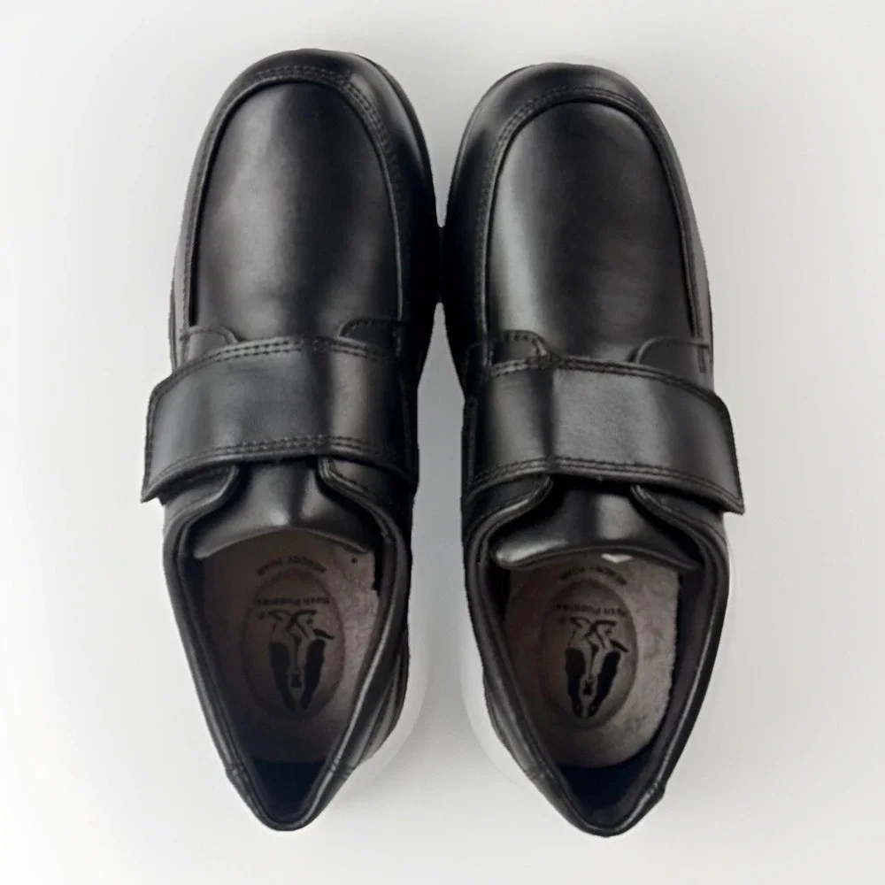 Hush Puppies HP853916 Boy's Size 2 M Leather Gavin School Slip‎ On Shoes Black